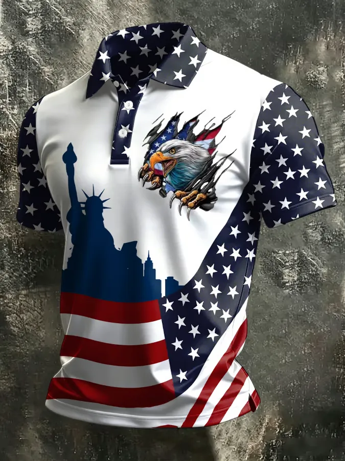 Men'S American Flag Print Casual Polo Shirt