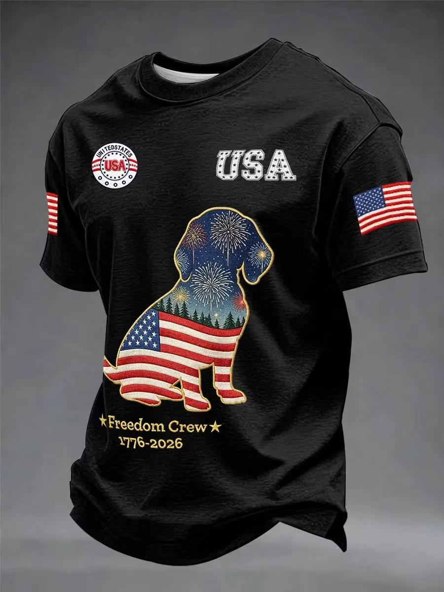 Men'S Leisure 250Th Anniversary American Founding Celebration Dog Silhouette Personalized Printed Round Neck T-Shirt