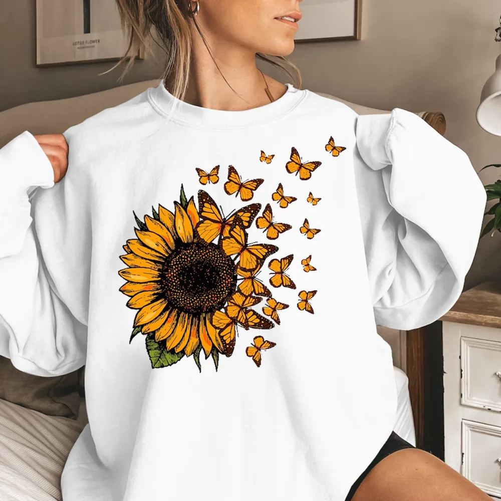 Sunflower Butterfly Accent Graphic Sweatshirts