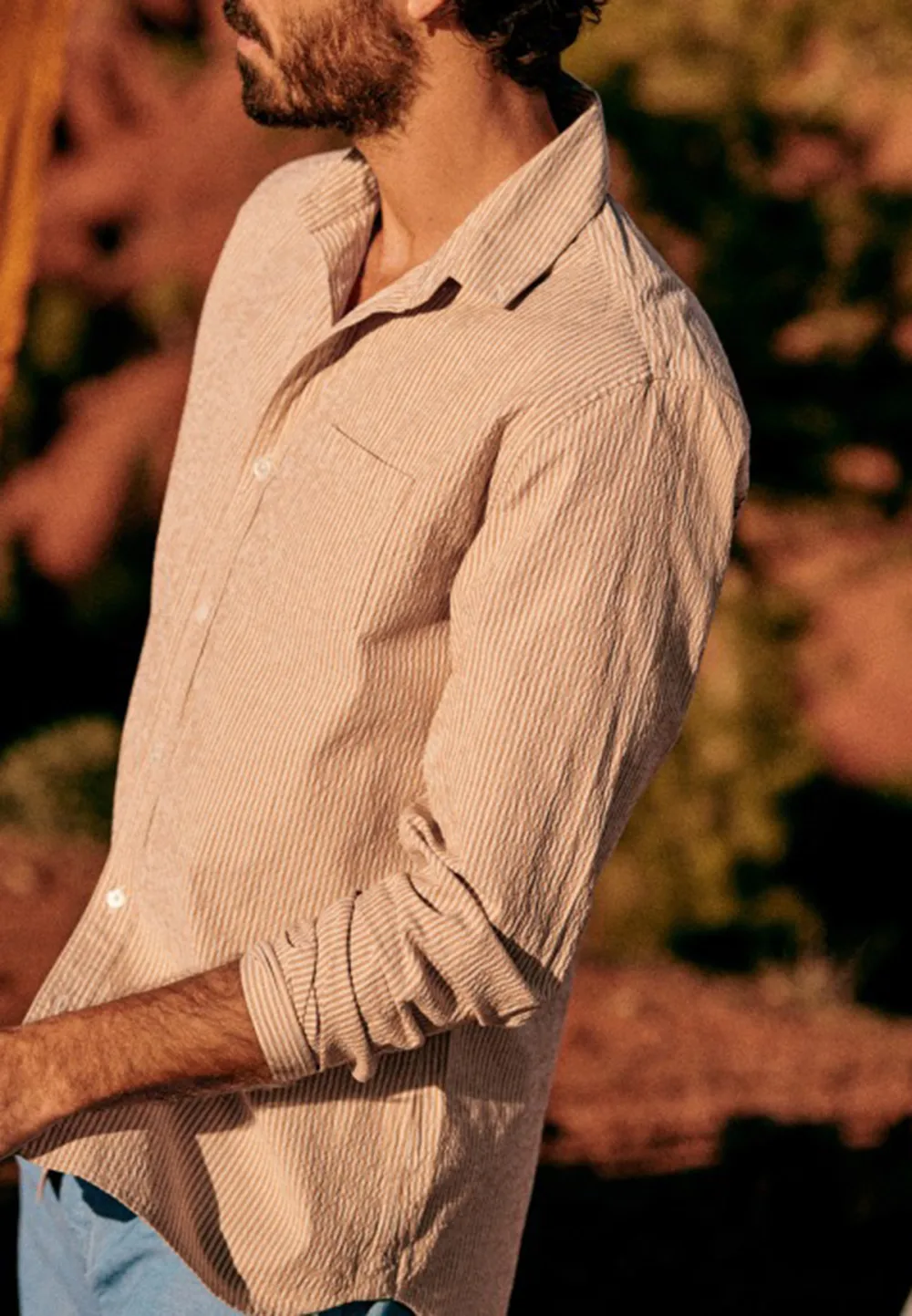  Seersucker Shirt-Ecru / Ocre
