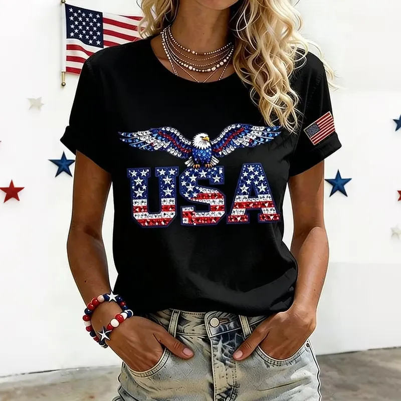 Ladies' Casual American 250Th Anniversary Brick Inlaid Personalized Printed Round Neck T-Shirt