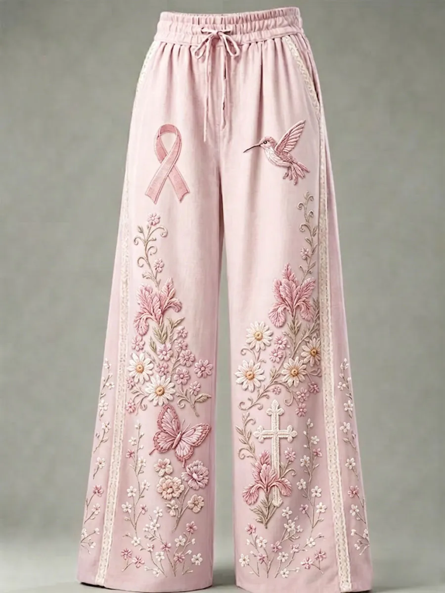 Women's Floral Print Embroidered Palazzo Pants