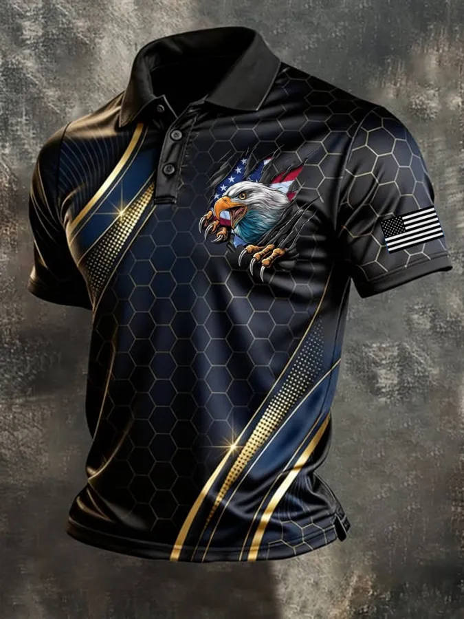 Men'S American Flag Print Casual Polo Shirt