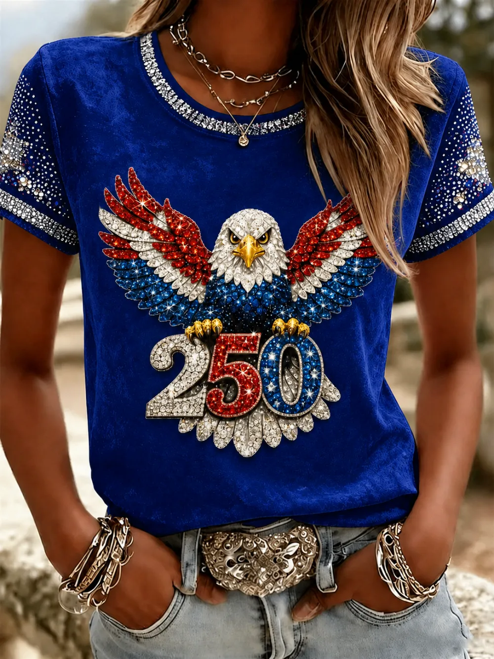 Women'S American Independence Day 250Th Anniversary Printed Short Sleeved T-Shirt