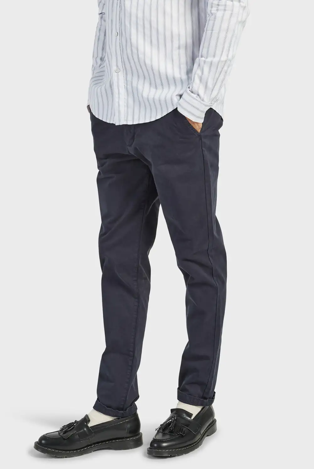Cotton Blend Slim Leg Trousers