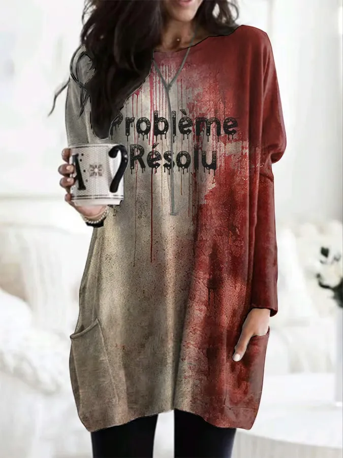 Women's Bloody Problem Solved Halloween Print T-Shirt