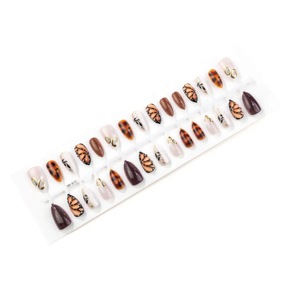 Nailhour 30Pcs Autumn 3D Gilded  Medium Almond Press On Nails