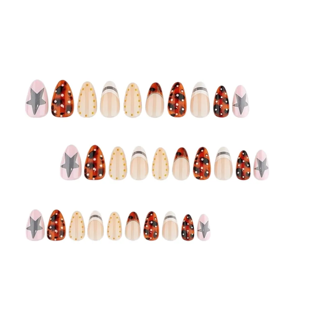 Nailhour 30Pcs Gilded Short Almond French Press On Nails
