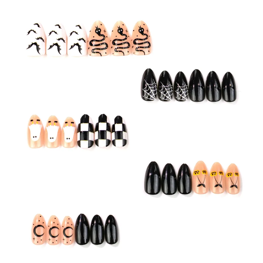 Nailhour 30Pcs High-end Painting Pumpkin Ghost Halloween Short Almond Press On Nails