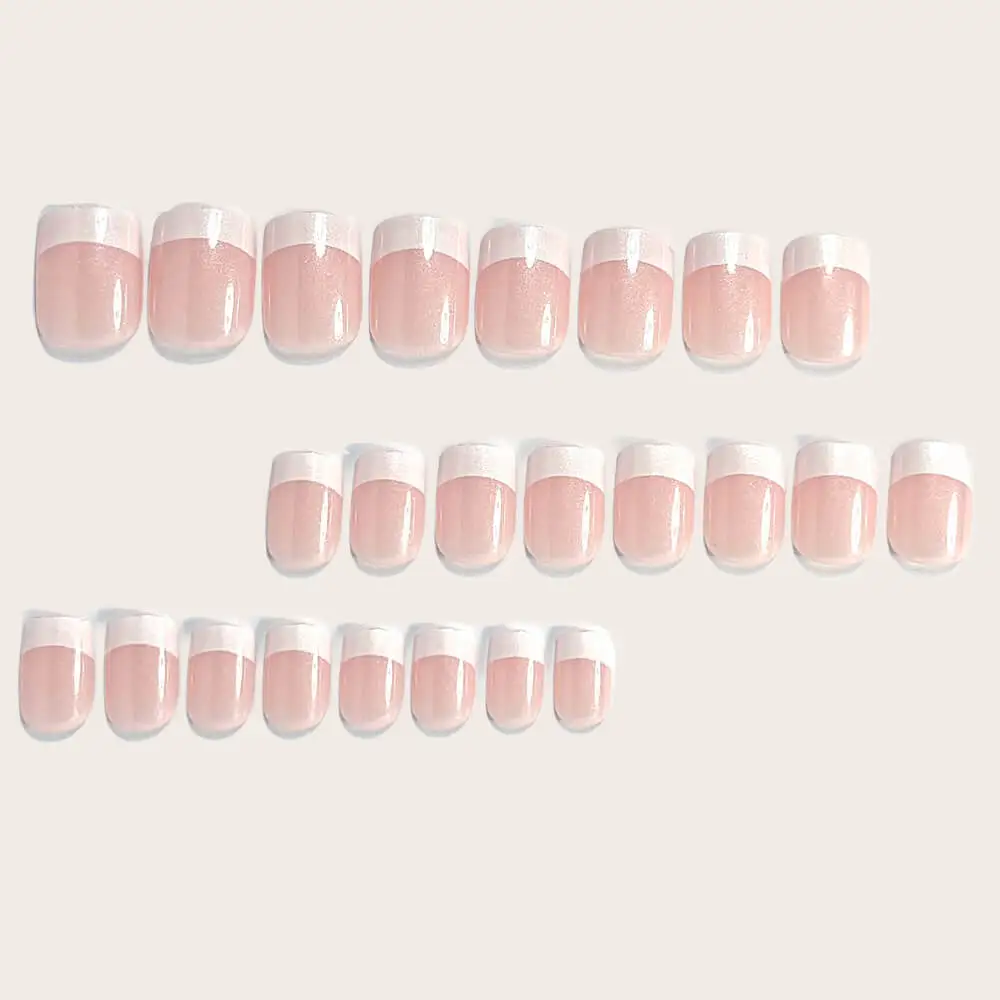 Nailhour 24Pcs French Medium Square Pink Glitter Press On Nails
