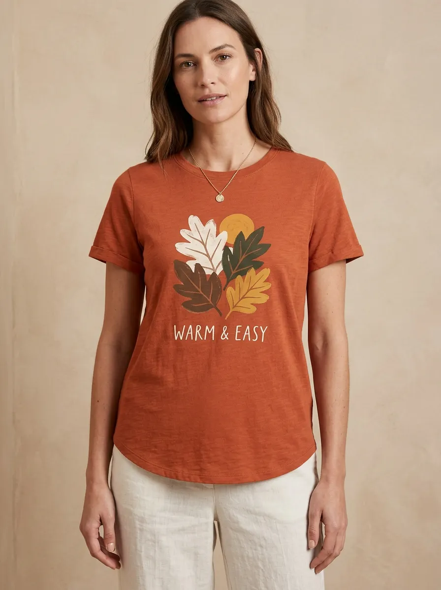 Leaves Warm Easy Printed Women's Graphic T-Shirt