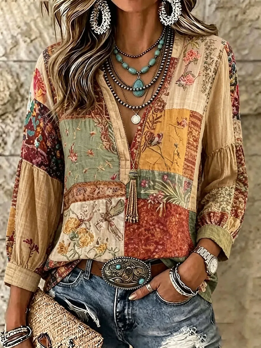 Women'S Cotton And Linen Printed Top