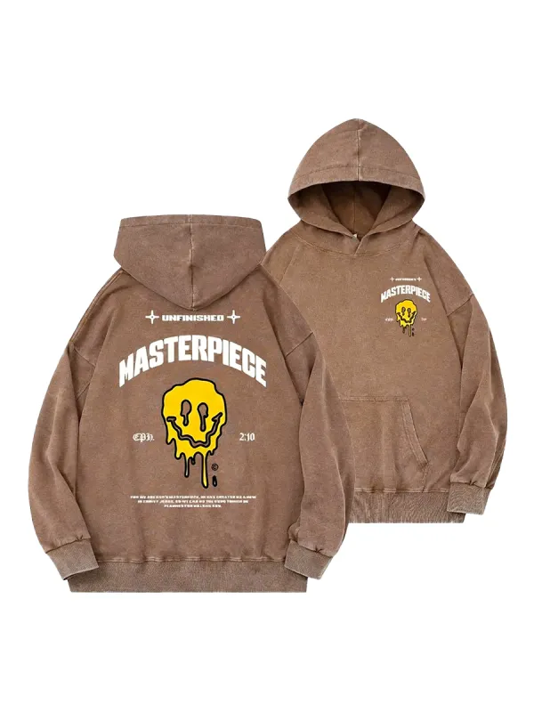 Unfinished Masterpiece Dripping Smiley Print Style Hoodie
