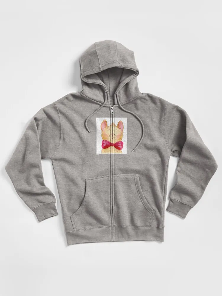 Cute Fluffy Cat With Big Bow Tie Zipped Hoodie
