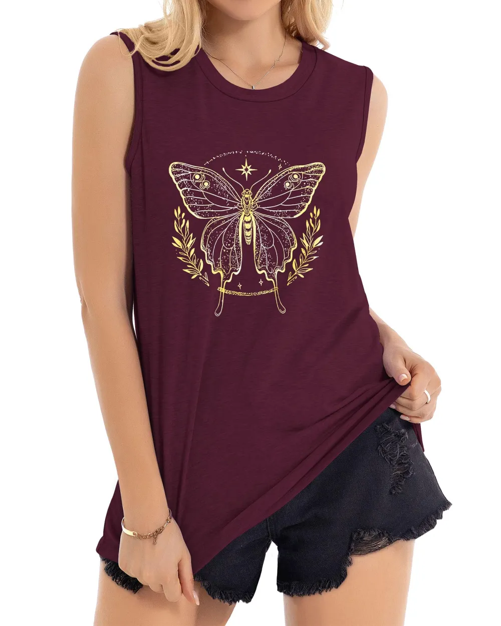 Golden Butterfly Print Tank Top