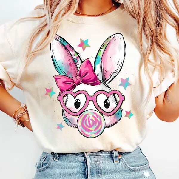 Star Accented Bunny Graphic T-Shirt