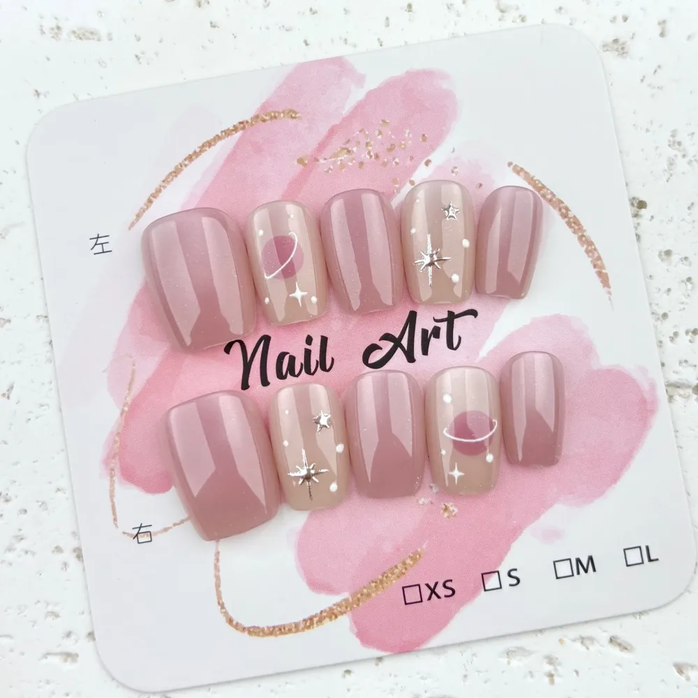 Nailhour 30Pcs Pink Medium Square French Press On Nails