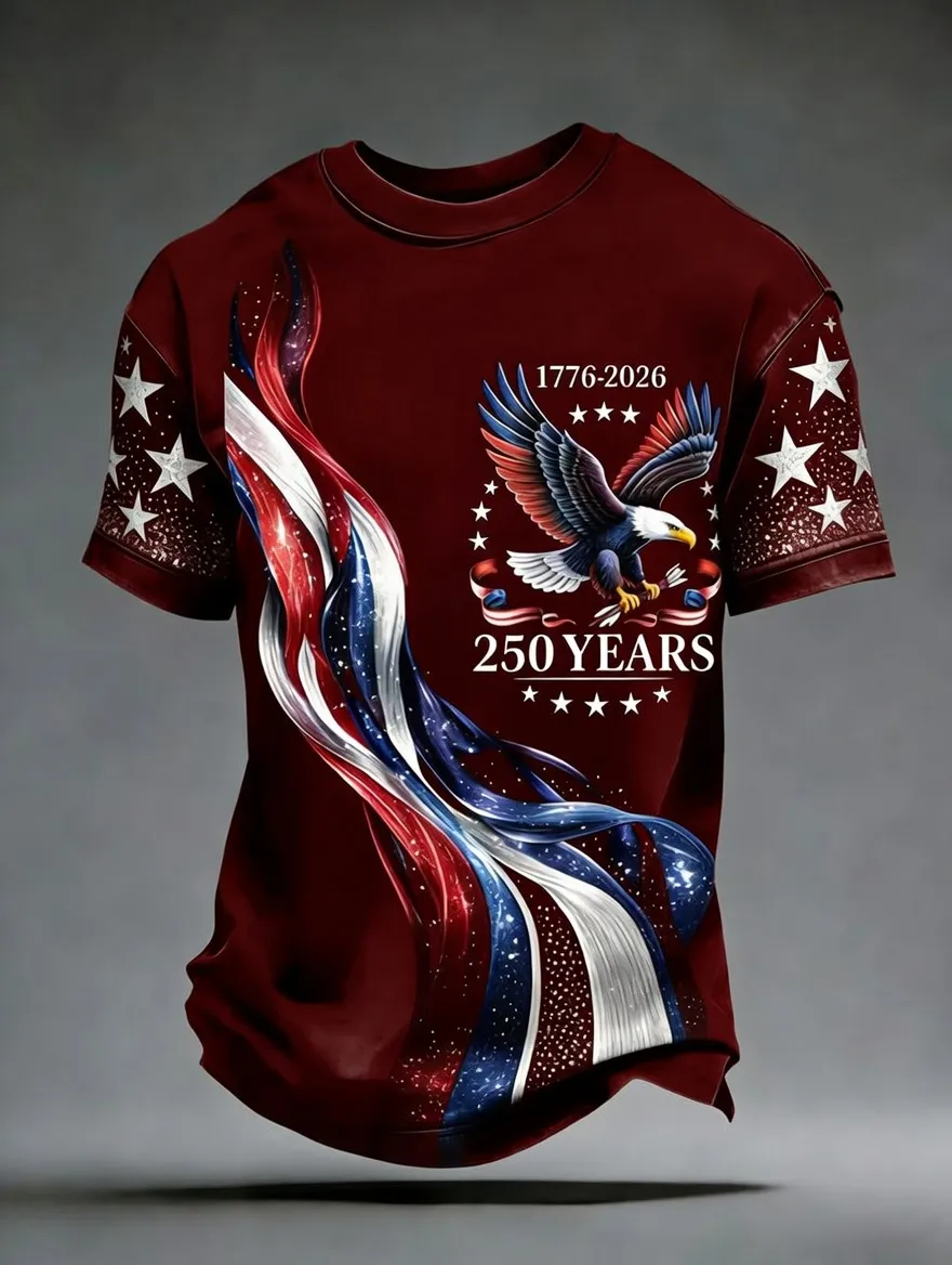 Men's USA 250th Anniversary Commemorative Print Casual T-Shirt