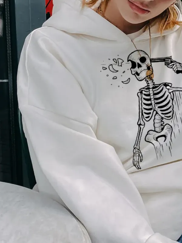Pocketed Skeleton Graphic Hoodie