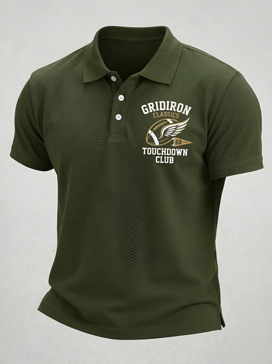 Men's Gridiron Football Winged Ball Printed Polo Shirt