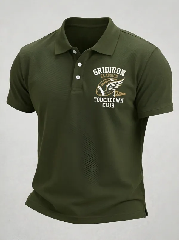 Men's Gridiron Football Winged Ball Printed Polo Shirt