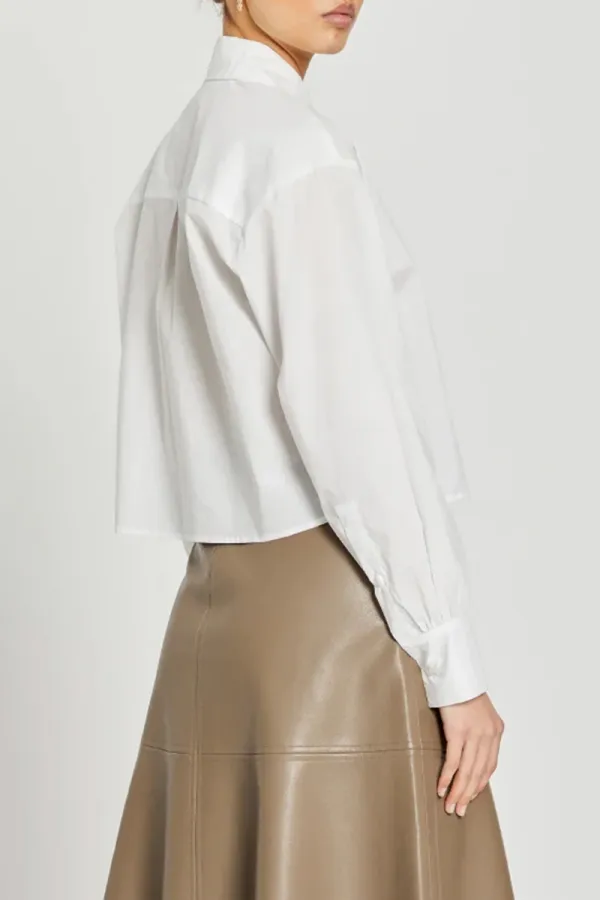 White Pleated Front Cropped Shirts