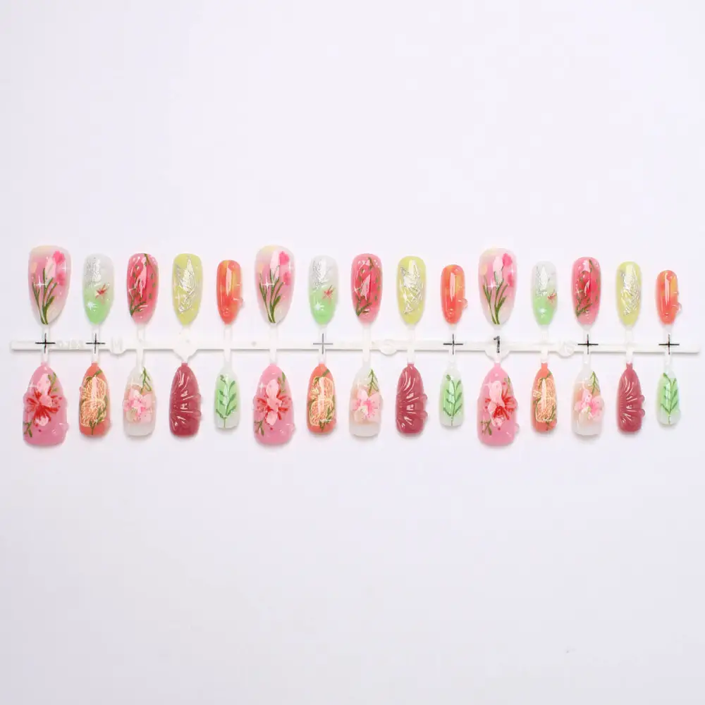 Nailhour 30Pcs 3D Floral Resin Medium Almond Press On Nails