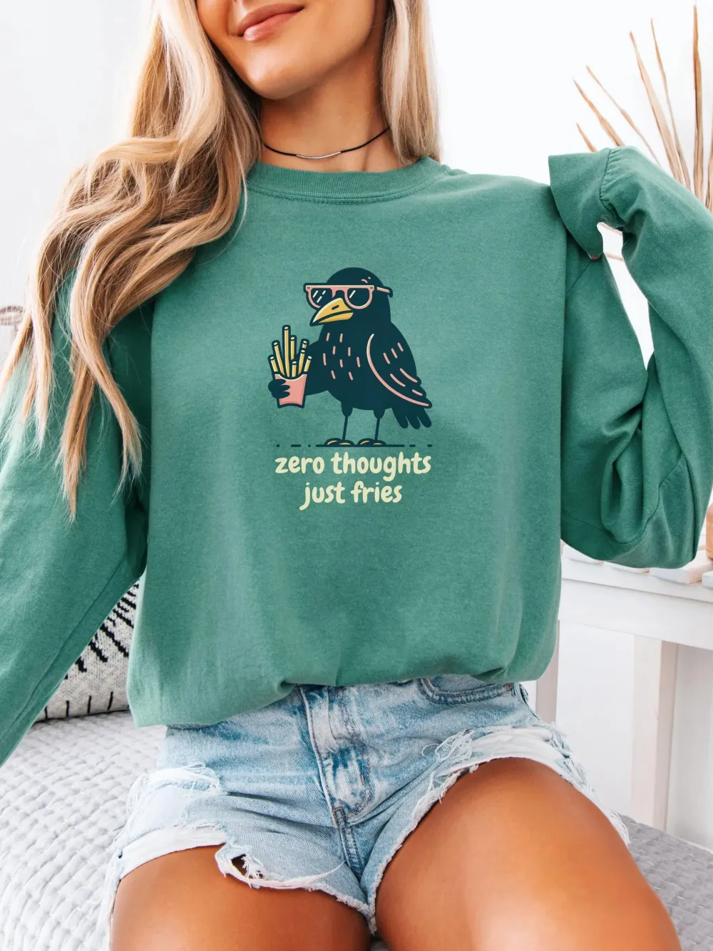 Funny Crow Fries Print T-Shirt