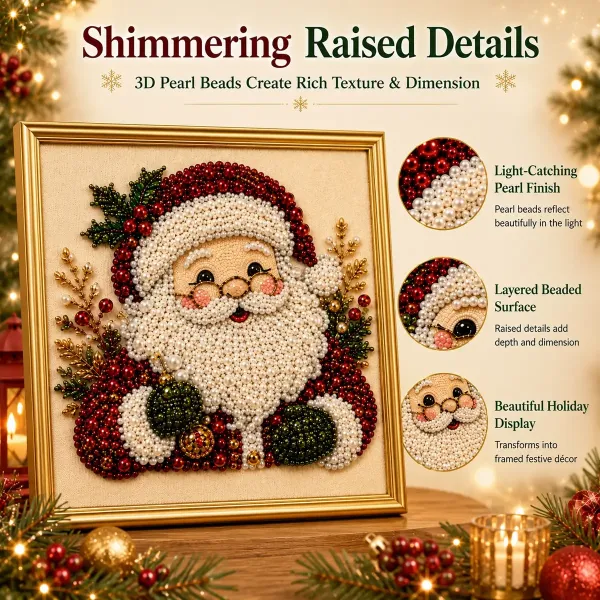 Frameless 3D DIY Beaded Christmas Pearl Diamond Painting