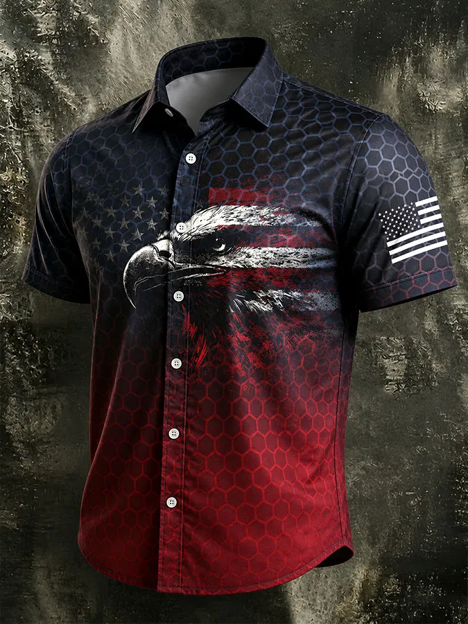 Men'S America Flag Printed Casual Collar Shirt