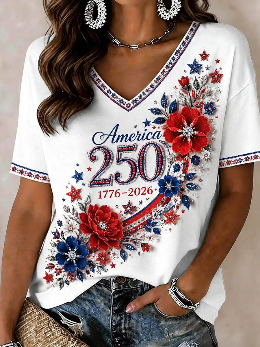 Women's 250th Anniversary American Floral Faith Short-Sleeve T-Shirt