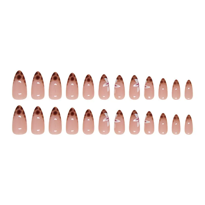 Nailhour 24Pcs Leopard Almond French Daily Press On Nails