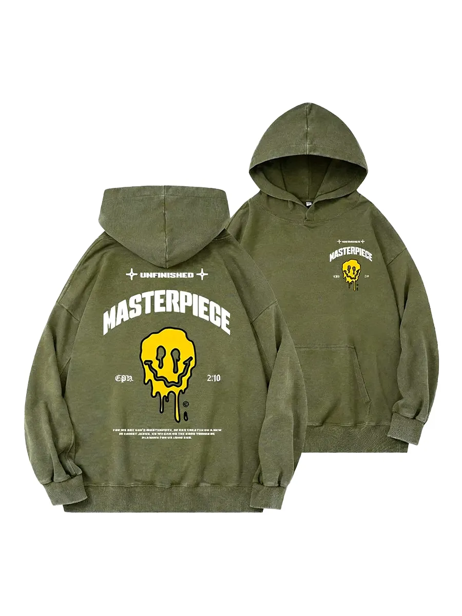 Unfinished Masterpiece Dripping Smiley Print Style Hoodie