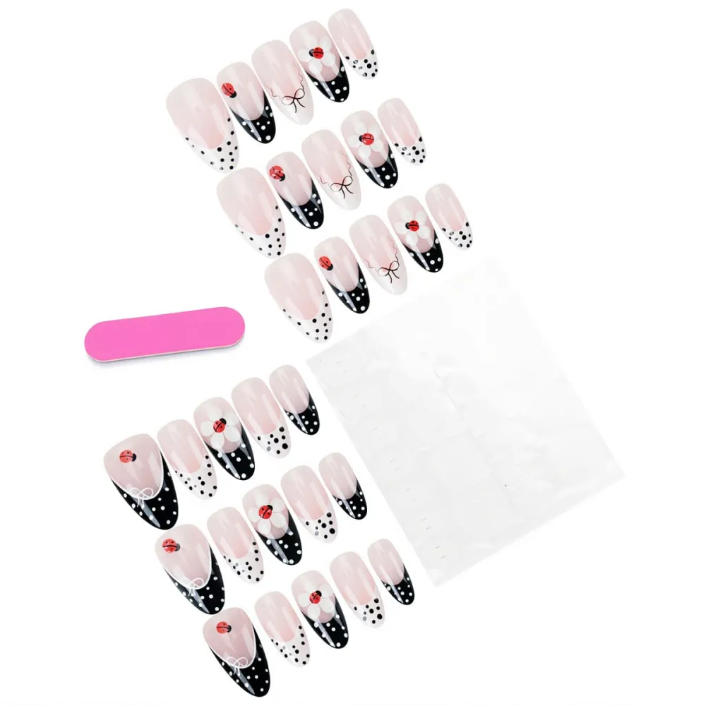 Nailhour 30Pcs French Floral Vintage Short Almond Press On Nails