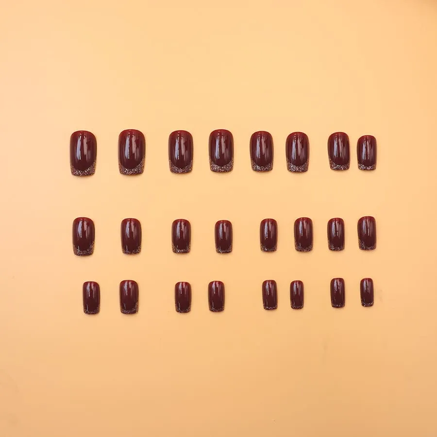 Nailhour 24Pcs Red French Short Square Gilded Press On Nails