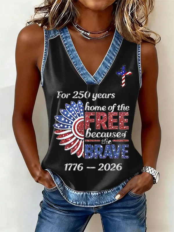 Women's Flag Cross Print Sleeveless Top
