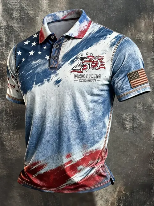 Men'S America Flag Print Casual Polo Shirt