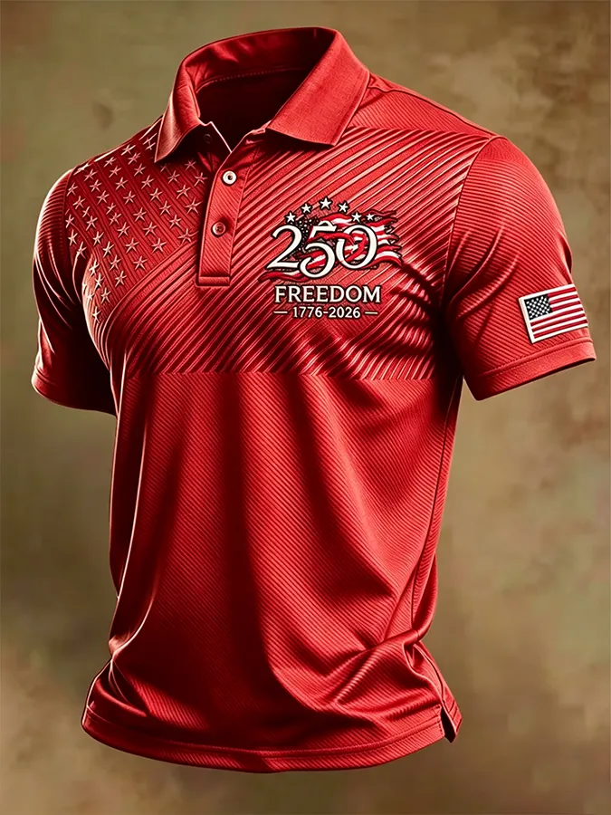 Men'S American Flag Print Casual Polo Shirt
