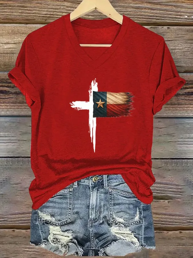 Women's Texas Faith Print V-Neck T-Shirt
