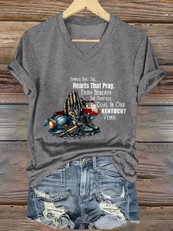 Women's Hearts That Pray V-Neck Short-Sleeved T-Shirt