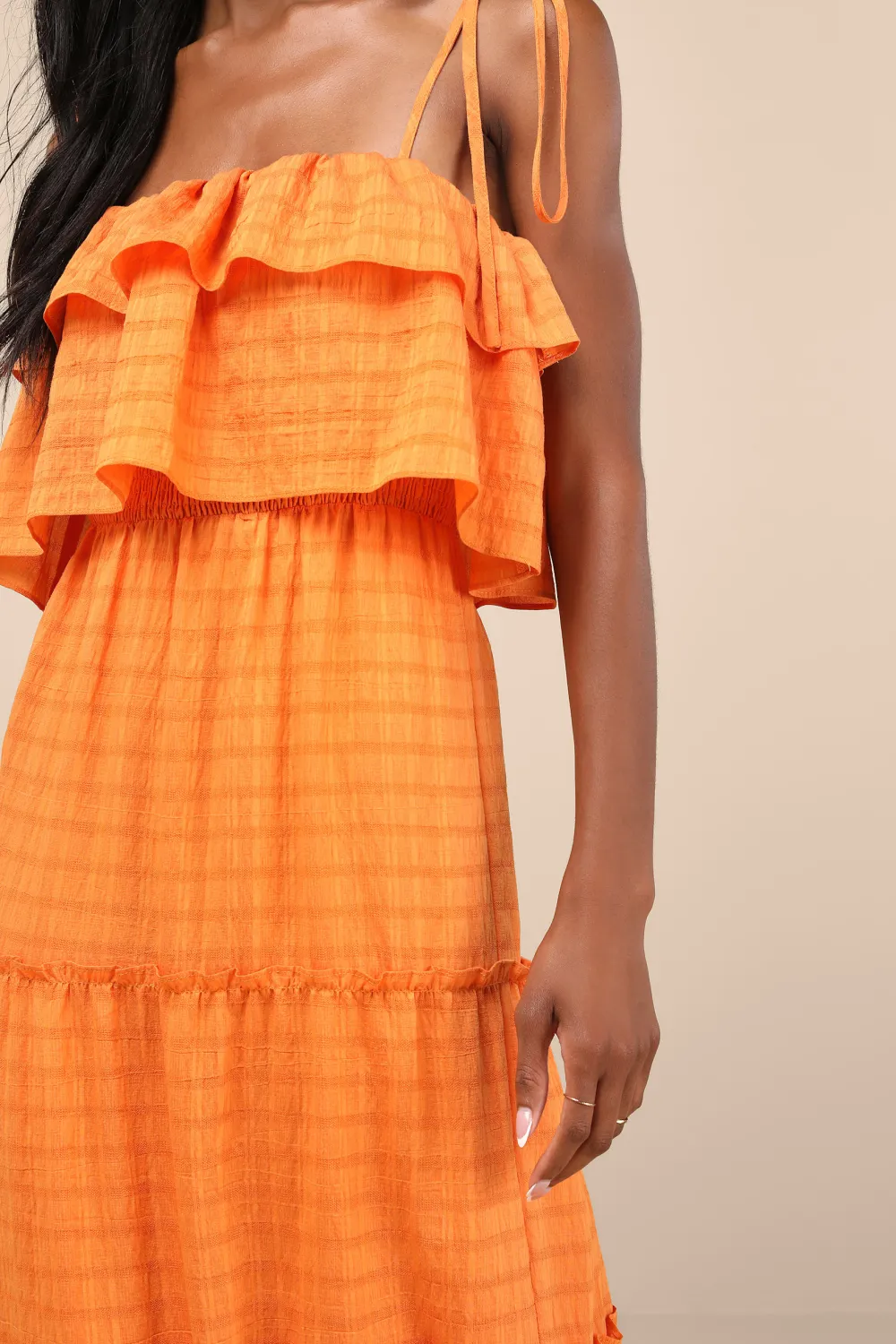 Casual Style Aqua Blue Textured Tie-Strap Tiered Maxi Dress