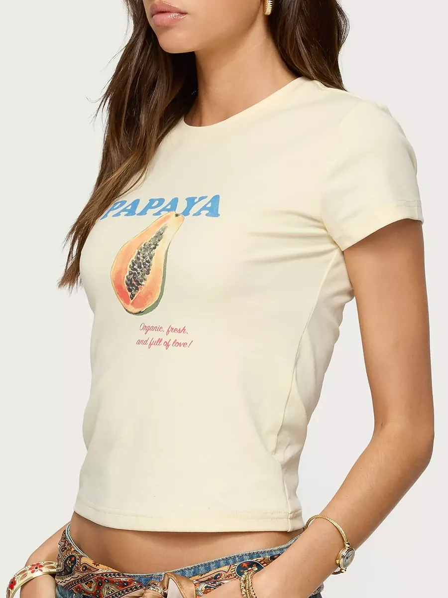 Women's Papaya Printed Short T-Shirt