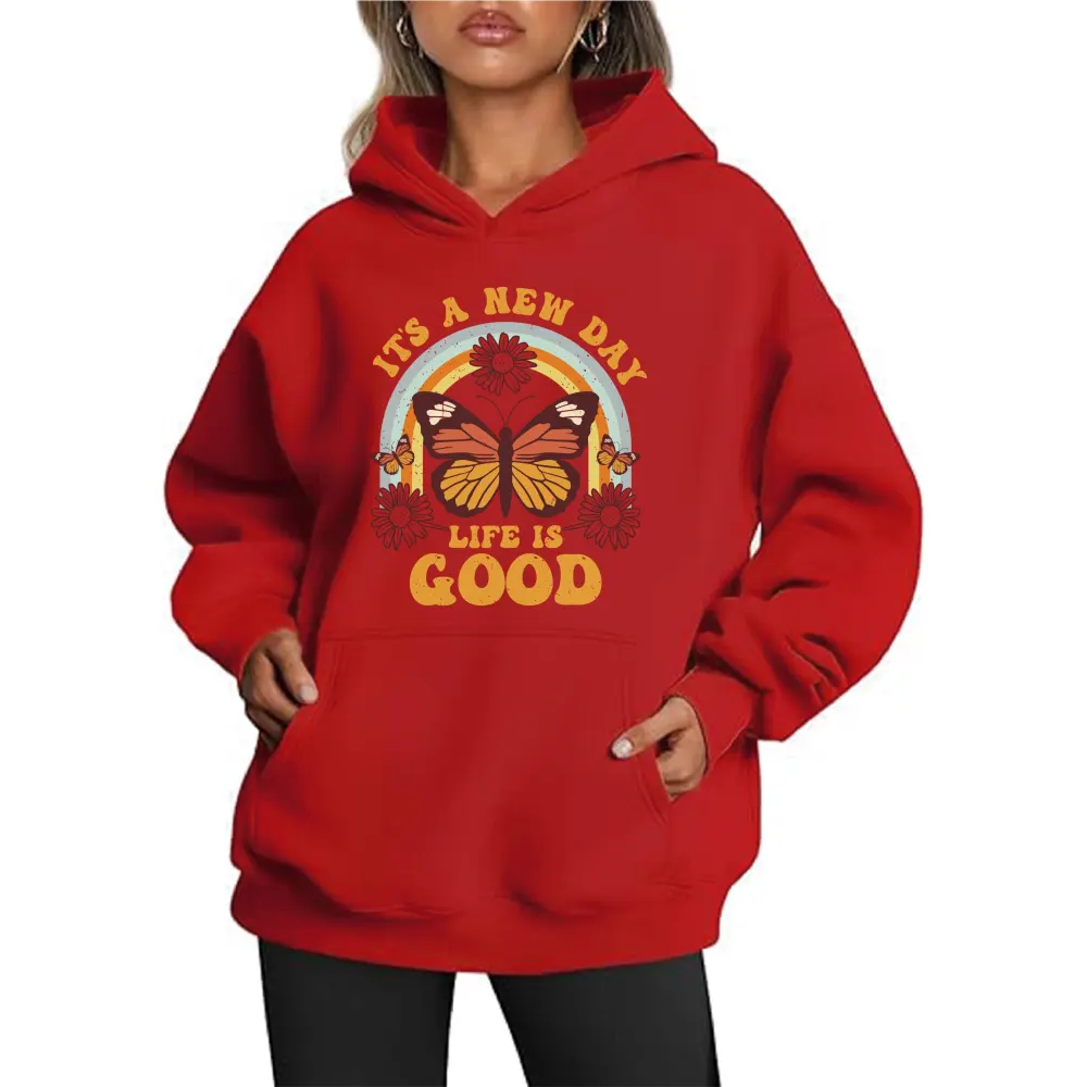 Butterfly And Letter Printed Hoodies
