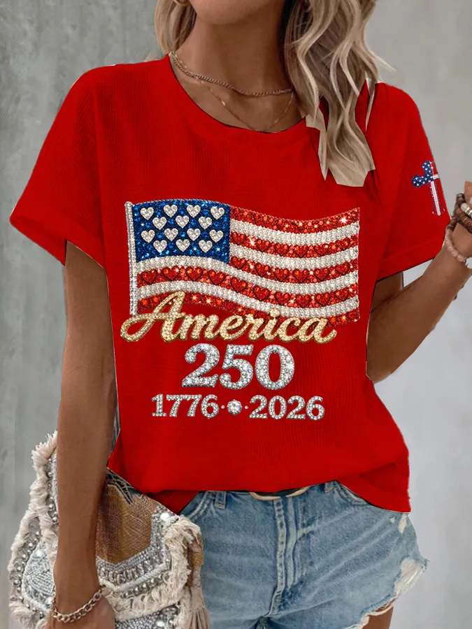 Women'S America Flag Printed Casual T-Shirt
