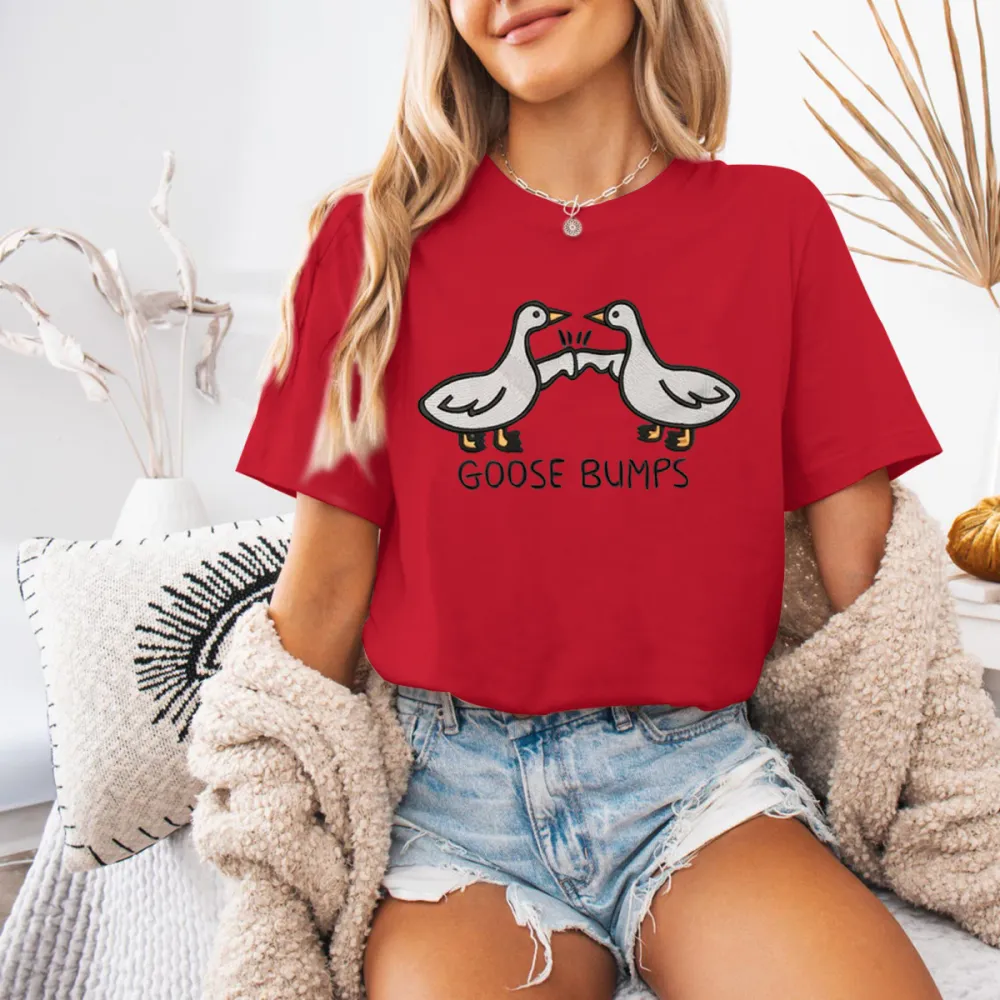 Embroidered Goose Bumps shirts, Goose Bumps Embroidery Crewneck, Funny tshirts, Unisex Goose Embroidered, Animal Crewneck