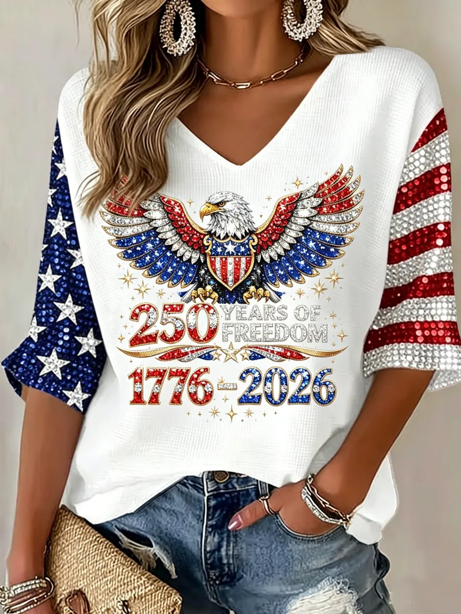 Women's 250th Anniversary Of The United States Printed V-Neck Top
