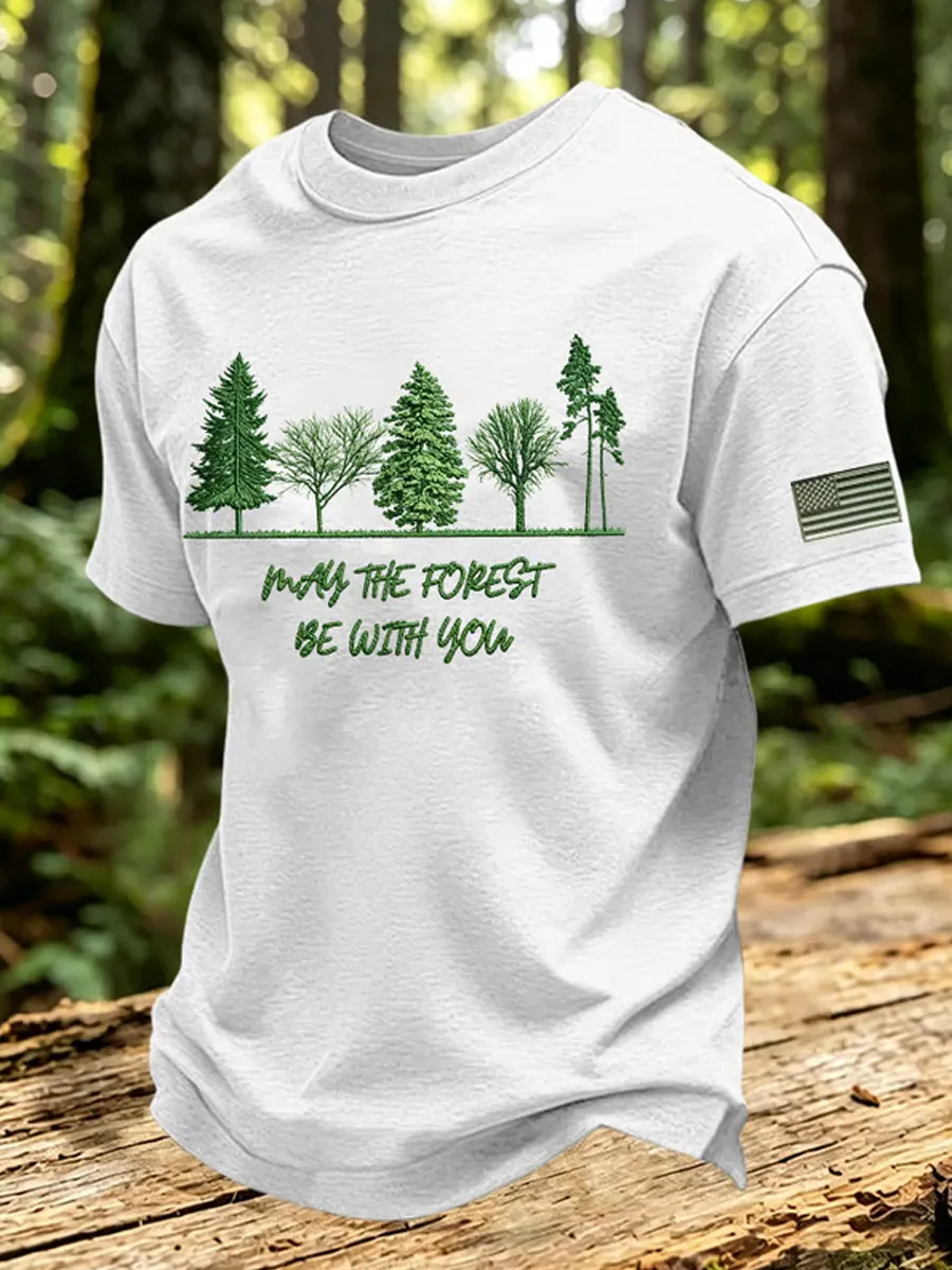 Men's May The Forest Be With You Print Round Neck T-shirt