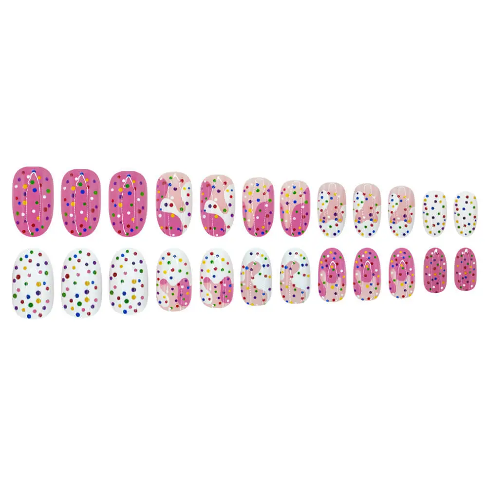 Nailhour 24Pcs Pink Vintage Short Oval Press On Nails