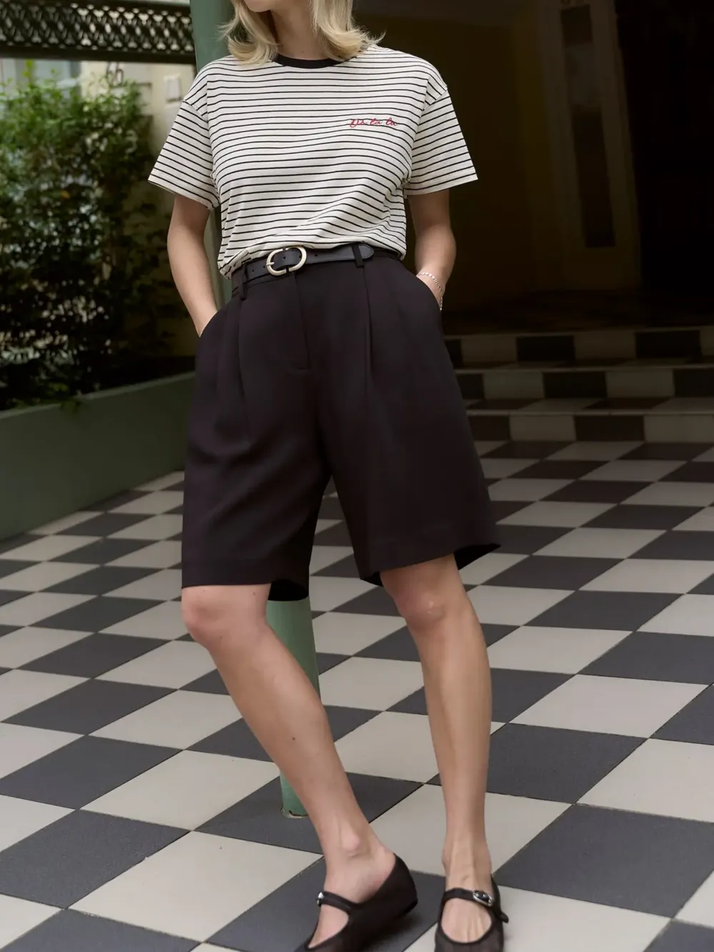 Black The Pleat Front Shorts
