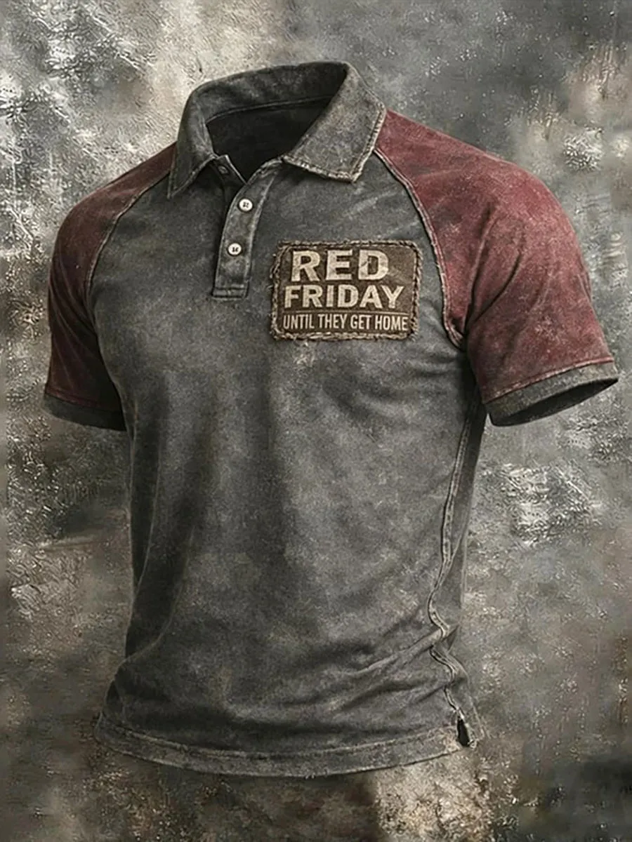 Men'S Casual Red Friday Printed Polo Shirt